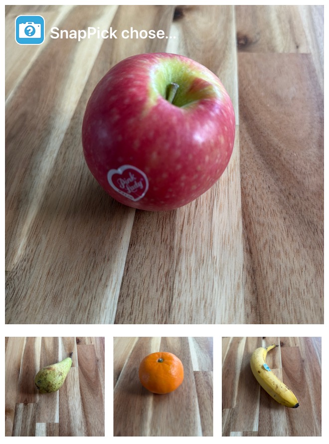 Shareable SnapPick decision image showing the chosen apple
