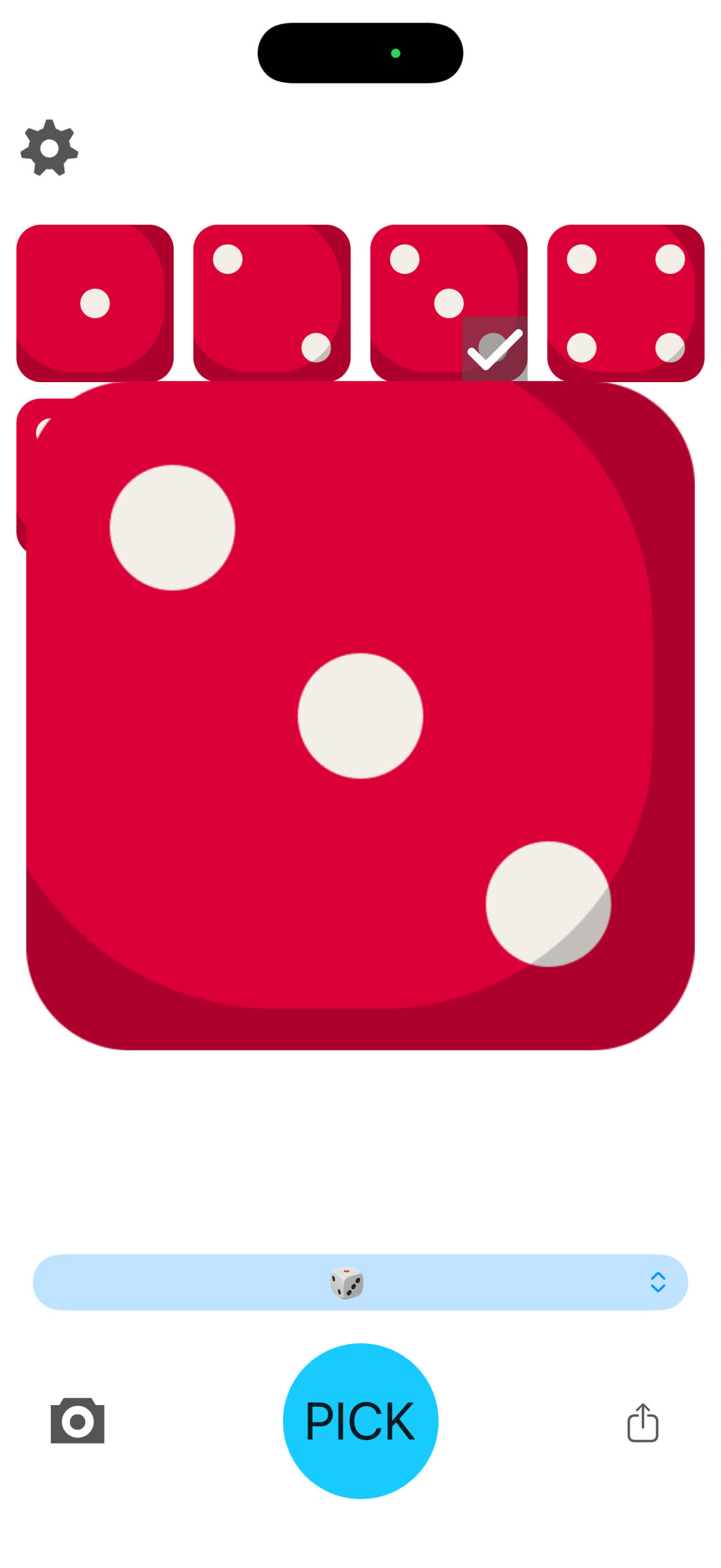 SnapPick six-sided die preset selecting three