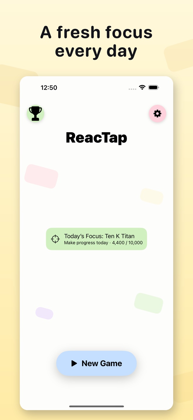 ReacTap start screen showing Today’s Focus