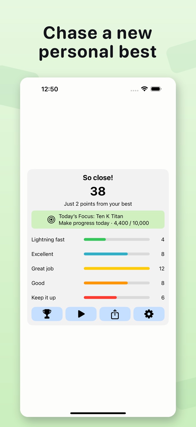 ReacTap results showing a new personal best and reaction breakdown