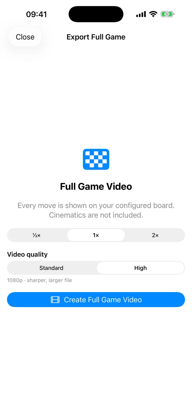 Nuifish Chess full-game video export options